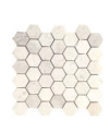 Mini tomette hexagonale marbre ivoire sur trame salle de bain cuisine 28.5x31.5cm mos ivory