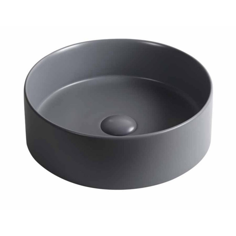 Vasque en céramique émaillée gris foncé ronde diamètre 40cm hauteur 13cm moxnaya gris oscuro salle de bain