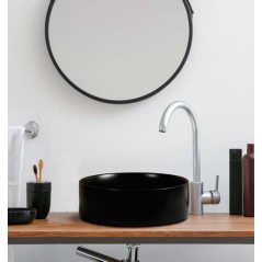 Vasque en céramique émaillée noir ronde diamètre 40cm hauteur 13cm moxnaya black salle de bain