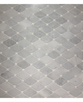 Mini hexagone de pierre gris cabochon blanc sur trame 24.2x23.8cm salle de bain mox lys gris