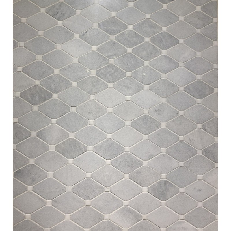 Mini hexagone de pierre gris cabochon blanc sur trame 24.2x23.8cm salle de bain mox lys gris