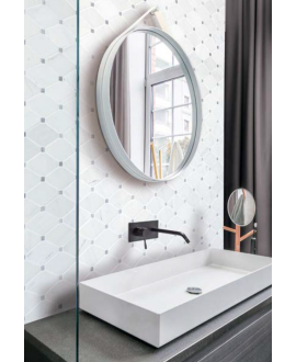 Mini hexagone de pierre blanc cabochon gris sur trame 24.2x23.8cm salle de bain mox lys marfil