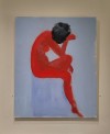 Peinture contemporaine, tableau moderne de nu figuratif, acrylique sur toile 100x65cm intitulée: femme en bleu.