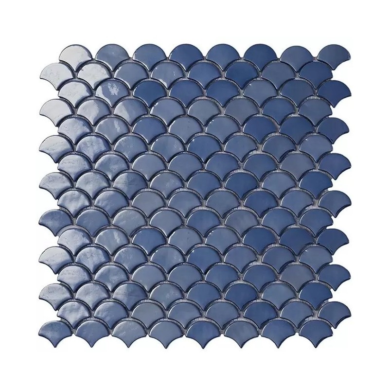 Emaux de verre écaille de poisson bleu foncé brillant sur trame sol et mur 36x29mm vdxsoul 6004S