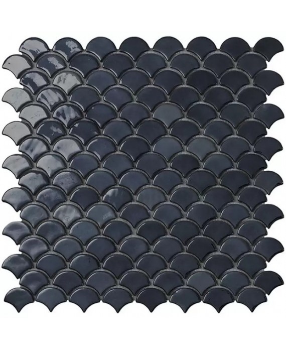 Emaux de verre écaille de poisson noir brillant 36x29mm sur trame 30x30cm, sol et mur vdxsoul 6005S