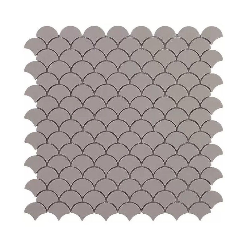 Emaux de verre écaille de poisson gris taupe mat 36x29mm sur trame 30x30cm, sol et mur vdxsoul 6100S frappé