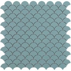 Emaux de verre écaille de poisson turquoise mat 36x29mm sur trame 30x30cm, sol et mur vdxsoul 6101S