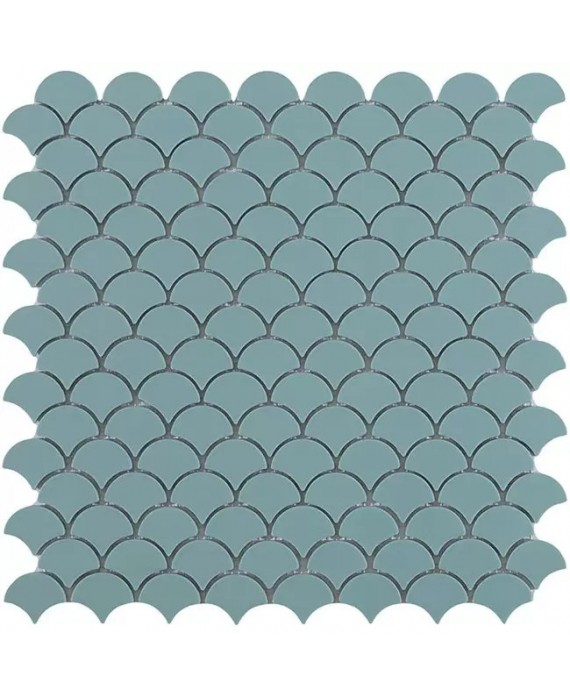 Emaux de verre écaille de poisson turquoise mat 36x29mm sur trame 30x30cm, sol et mur vdxsoul 6101S