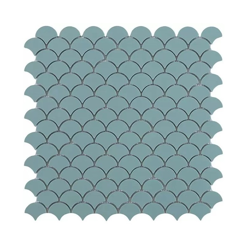 Emaux de verre écaille de poisson turquoise mat 36x29mm sur trame 30x30cm, sol et mur vdxsoul 6101S