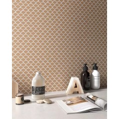 Emaux de verre écaille de poisson beige mat 36x29mm sur trame 30x30cm, sol et mur vdxsoul 6102S