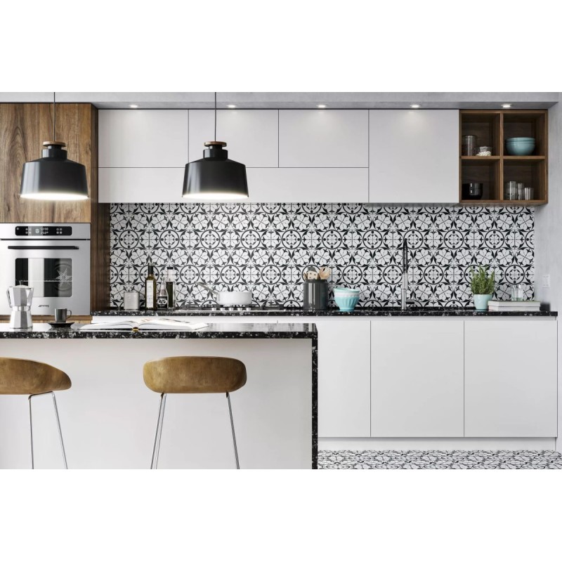 Carrelage décoré hexagone tomette noir et blanc mat, sol et mur, 28.5x33cm realcarnaby black