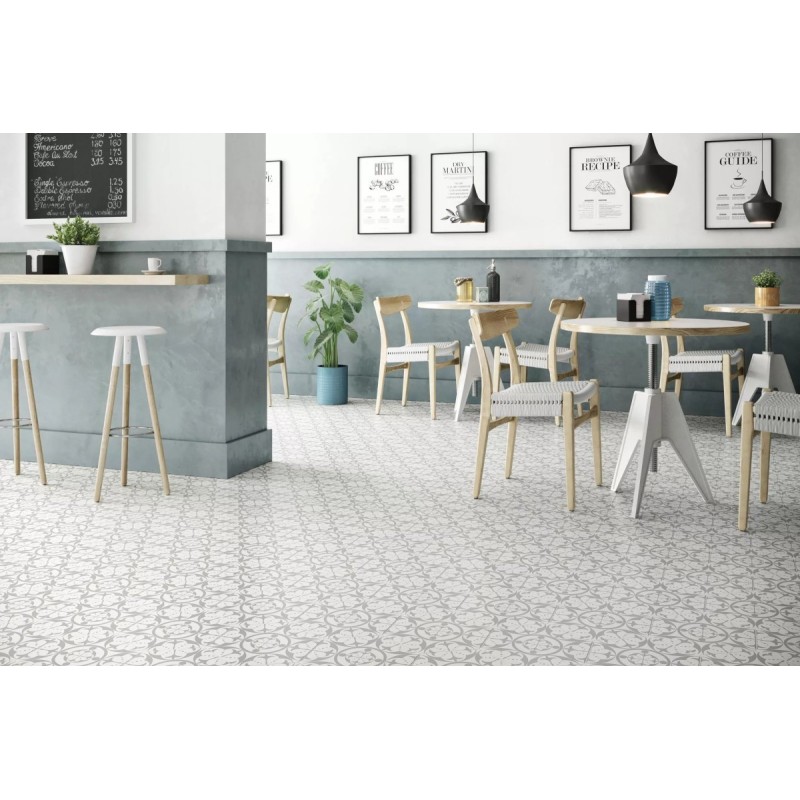 Carrelage décoré hexagone tomette gris et blanc mat, sol et mur, 28.5x33cm realcarnaby grey