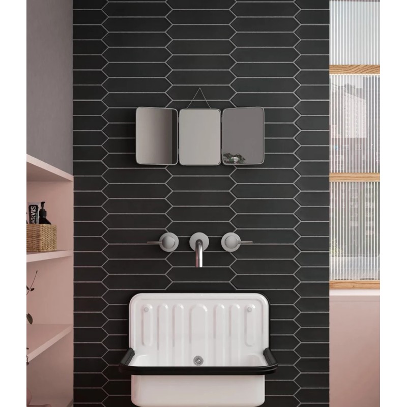 Carrelage navette hexagone bosselé en creux noir mat 5x25x0.9cm, eqxlance black