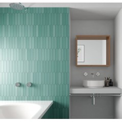 Carrelage navette hexagone bosselé en creux vert mat 5x25x0.9cm, eqxlance viridian