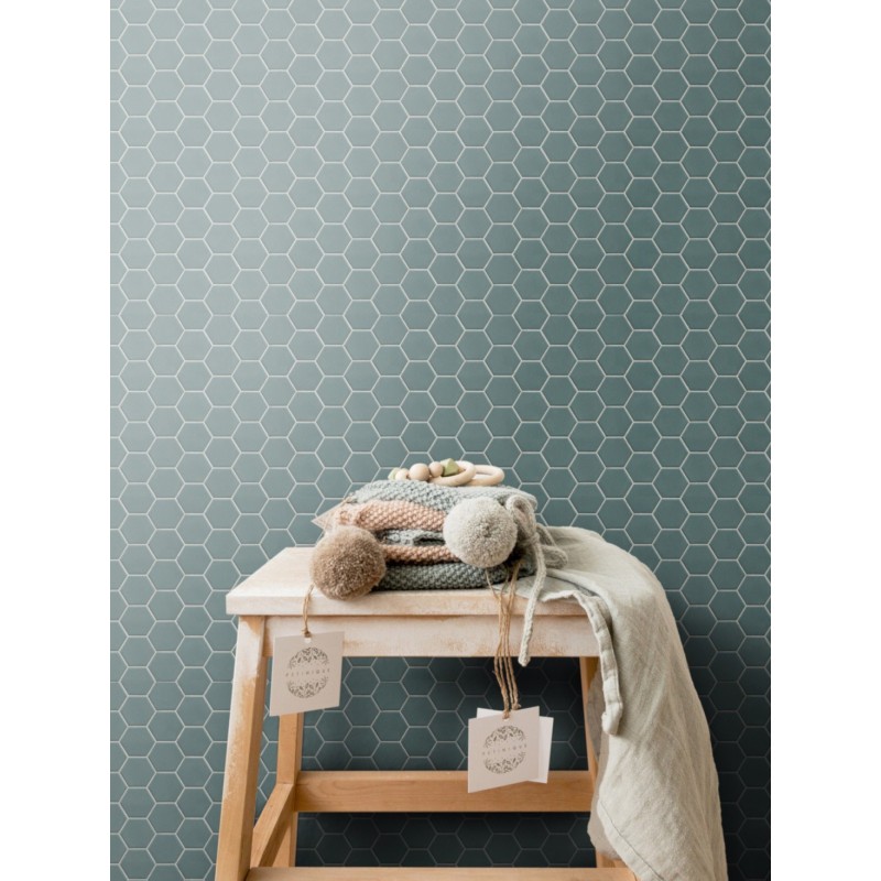 Mosaique hexagonale tomette sol et mur vert mat 4.3x3.8cm sur trame 31.6x31.6cm terrahexamat laurelgreen