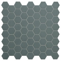 Mosaique hexagonale tomette sol et mur vert mat 4.3x3.8cm sur trame 31.6x31.6cm terrahexamat greenecho