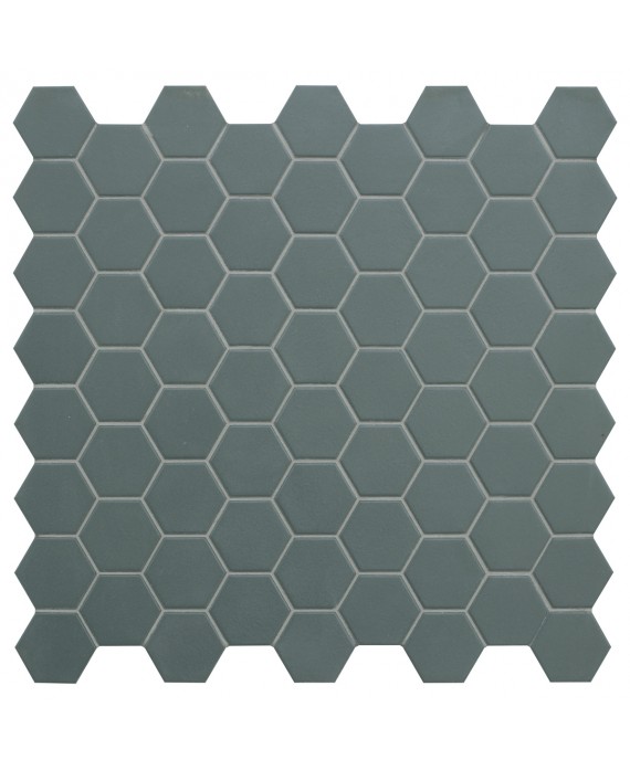 Mosaique hexagonale tomette sol et mur vert mat 4.3x3.8cm sur trame 31.6x31.6cm terrahexamat greenecho
