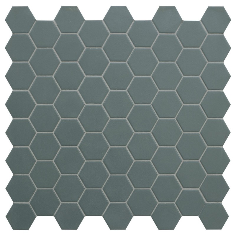 Mosaique hexagonale tomette sol et mur vert mat 4.3x3.8cm sur trame 31.6x31.6cm terrahexamat greenecho