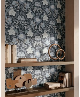 Carrelage décor fleur bleu et blanc sur fond bleu mat mur et sol salle de bain 60x120 rectifié, santa jardin 06