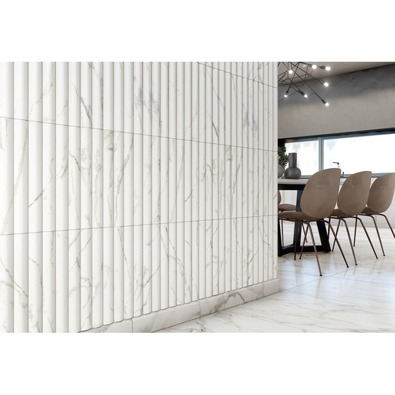 Carrelage baton arrondi en relief ingélif pour le mur et la façade 15x40cm imitation marbre satiné natucsalsa calacata