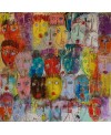 Peinture moderne, tableau contemporain figuratif, acrylique sur toile 100x100cm intitulée: multitetes colorées 4.
