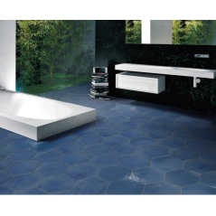 Carrelage hexagone bleu foncé effet carreau ciment brillant 34.5x40cm savietri bleu