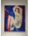 Peinture contemporaine, tableau moderne de femme figuratif, acrylique sur toile 100x81cm intitulée: femme assise