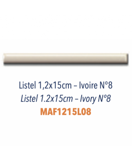 Listel demi rond émaillé 1.5x15cm ivoire brillant Dif épaisseur 6mm