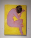 Peinture contemporaine, tableau moderne figuratif de nu , acrylique sur toile 100x73cm intitulée: femme au dos nu.
