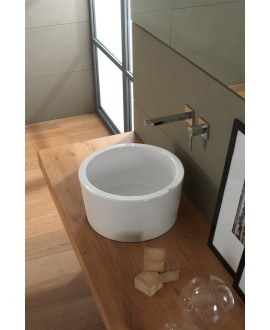 Vasque seau en céramique émaillée blanc brillant ronde à poser diamètre: 35cm hauteur 220mm, scaxbucket 8808