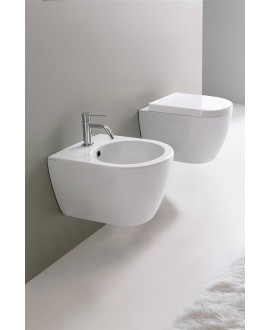 Toilette wc suspendu court en céramique émaillée blanc, noir, bleu, vert, rose, gris taupe avec abattant scaxmoon 5524