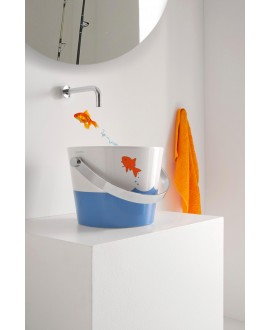 Vasque seau céramique émaillée décor jumping fish à poser diamètre: 30cm hauteur 225mm, scaxbucket 8801