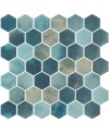 Mosaique de verre hexagonal grand format bleu nuancé satiné D: 5.16cm onxxl cotto yadel