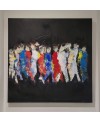 Tableau moderne, peinture contemporaine figurative, acrylique sur toile 100x100cm intitulée: foule de nuit 1