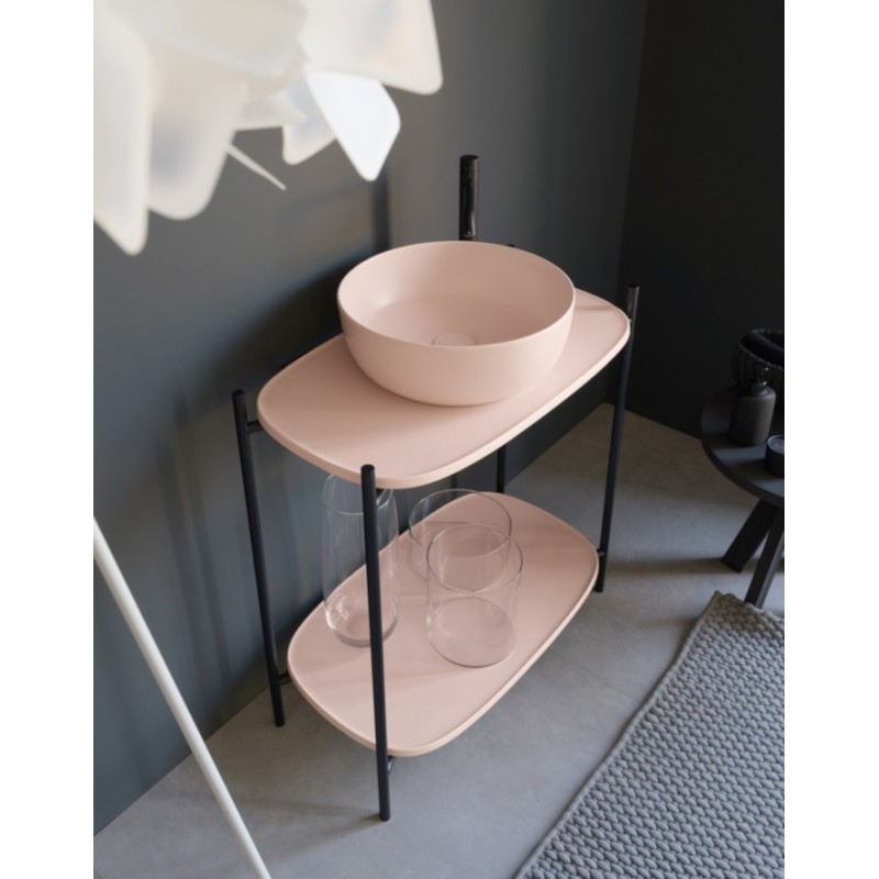 Meuble console de salle de bain structure métal L74cm H90cm P43cm avec vasque céramique bleu ou rose scaxdiva 26