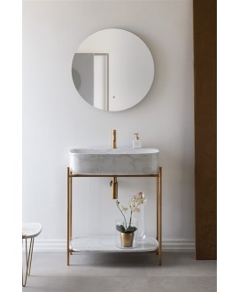 Meuble console de salle de bain structure métal L74cm H90cm P43cm vasque céramique imitation marbre blanc scaxdiva 27