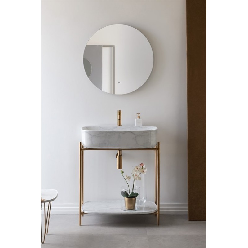 Meuble console de salle de bain structure métal L74cm H90cm P43cm vasque céramique imitation marbre blanc scaxdiva 27