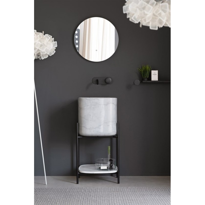 Meuble console de salle de bain structure métal L44cm H90cm P43cm avec vasque céramique effet marbre blanc scaxdiva 32