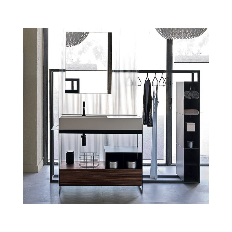 Meuble console de salle de bain metal noir L:109cm et tiroir en bois 89 avec une vasque rectangulaire blanc mat scaxsolid3