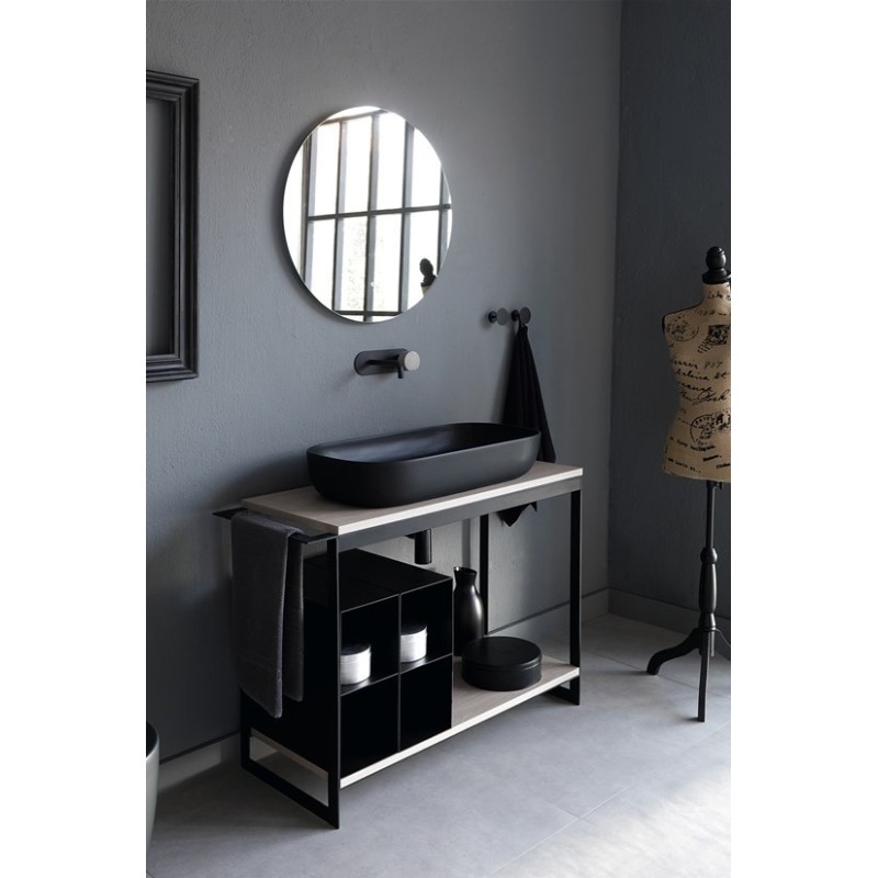 Meuble console de salle de bain metal noir L:109cm hauteur 90cm avec une vasque ovale noir mat à poser scaxsolid4