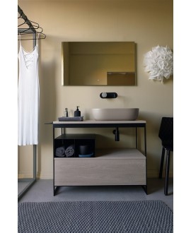 Meuble console de salle de bain metal noir L:109cm hauteur 90cm avec une vasque ovale noir mat à poser scaxsolid4