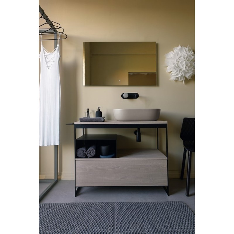 Meuble console de salle de bain metal noir L:109cm hauteur 90cm avec une vasque ovale noir mat à poser scaxsolid4