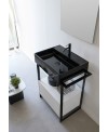 Meuble de salle de bain en métal noir avec une vasque noir brillant et un tiroir blanc 69x43.5cm hauteur 90cm scaxsolid24