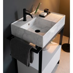 Meuble de salle de bain métal noir, une vasque effet marbre blanc et un tiroir blanc 69x43.5cm hauteur 90cm scaxsolid25