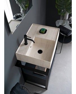 Meuble de salle de bain métal noir avec une vasque blanc mat et un tiroir blanc 69x43.5cm hauteur 90cm scaxsolid23