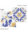 Carrelage décor fleurs ronde bleu, jaune et blanc, brillant, sol et mur, 34x34cm savmed capri