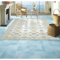 Carrelage décor courone de fleurs bleu, jaune et blanc, brillant, sol et mur, 34x34cm savmed nérano