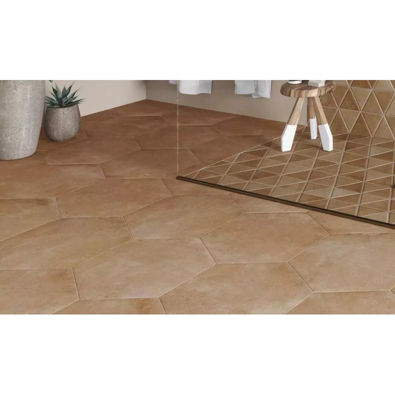 Carrelage hexagone effet terre cuite rose mat très grand format rectifié 56x48.3cm, sol et mur realparma cotto