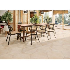 Carrelage hexagone effet terre cuite ivoire mat très grand format rectifié 56x48.3cm, sol et mur realparma arena