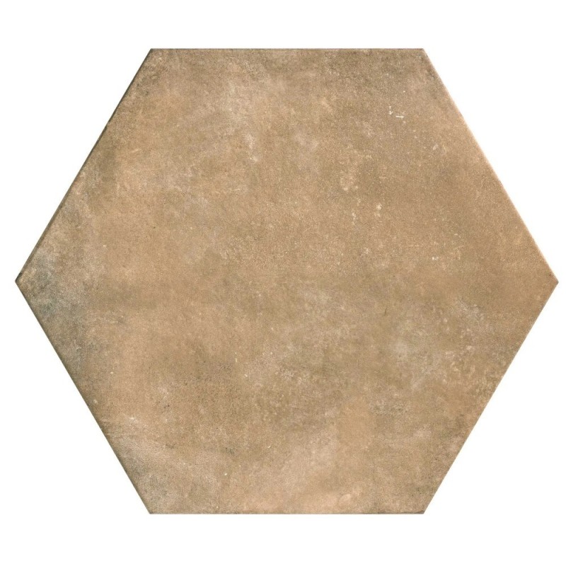 Carrelage hexagone effet terre cuite brune mat très grand format rectifié 56x48.3cm, sol et mur realparma terra